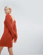 Asos Chunky Mini Knitted Dress With V Back - Red