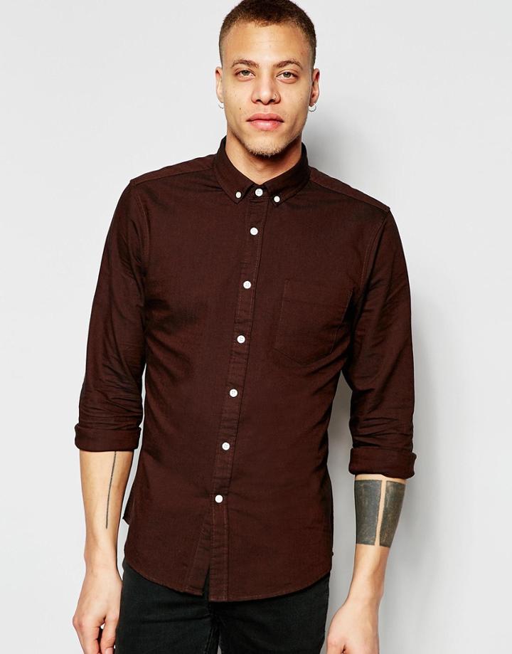 Asos Oxford Shirt In Toffee In Long Sleeve - Toffee