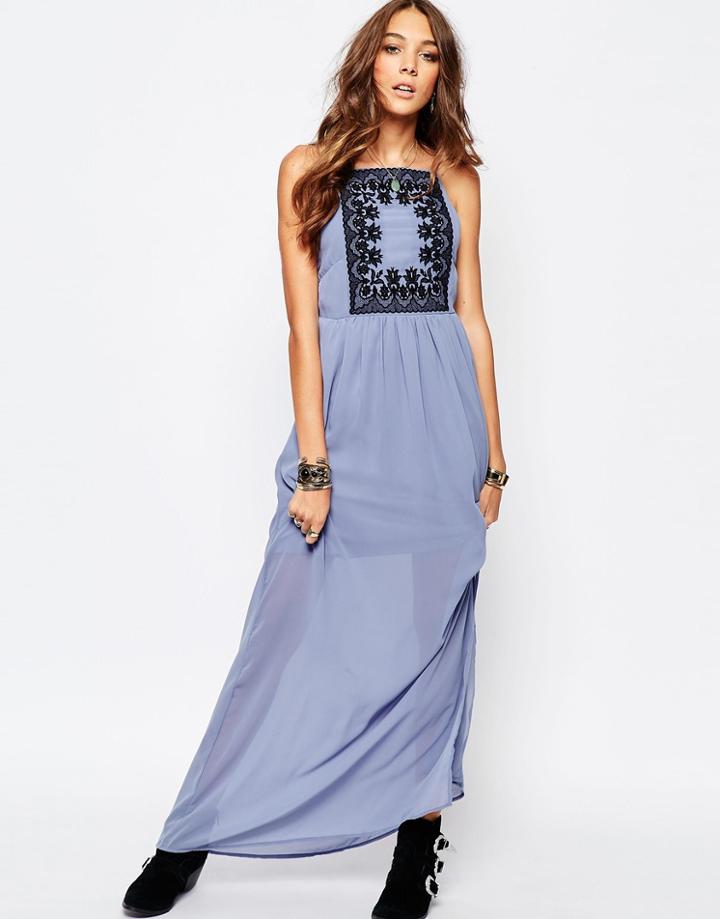 First & I Lace Detail Maxi Dress - Cashmere Blue