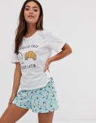 Asos Design Prosecco T-shirt And Short Pyjama Set - White