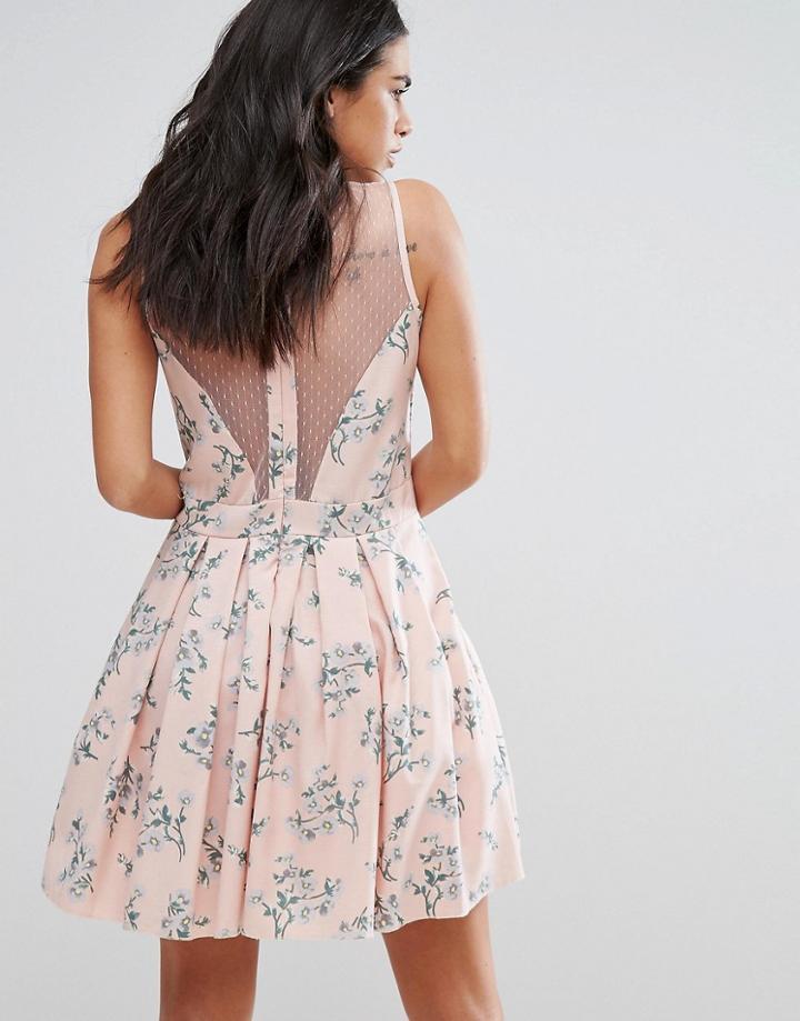 Qed London Floral Skater Dress - Pink