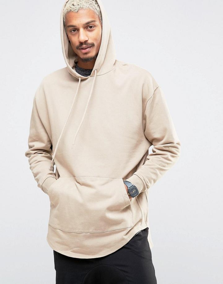 Asos Oversized Super Longline Hoodie With Stepped Hem - Beige