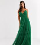 Asos Design Tall Cami Pleated Tulle Maxi Dress-green