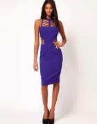 Asos Midi Dress With Cut Out Panels - Blue