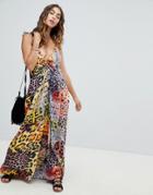 Asos Design Multi Snake Print Lattice Detail Beach Maxi Dress - Multi