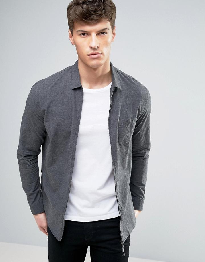 Kiomi Zip Through Shirt Jacket - Gray