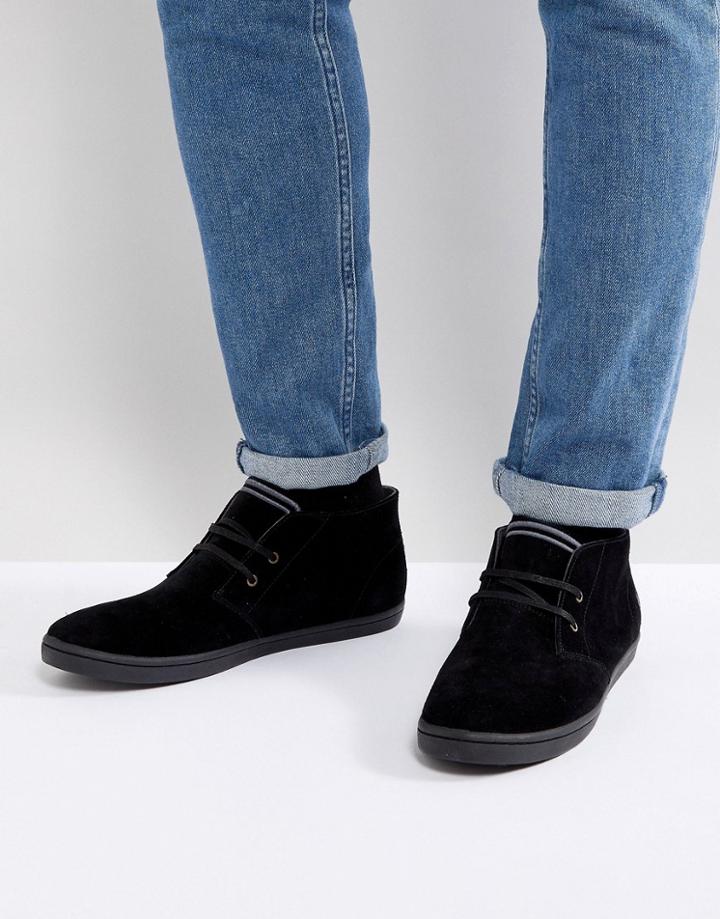 Fred Perry Byron Mis Suede Shoes In Black - Black
