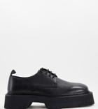 Asos Design Wide Fit Lace Up Square Toe Shoes In Black Leather Chunky Sole