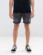 Asos Denim Slim Shorts In Washed Black - Black