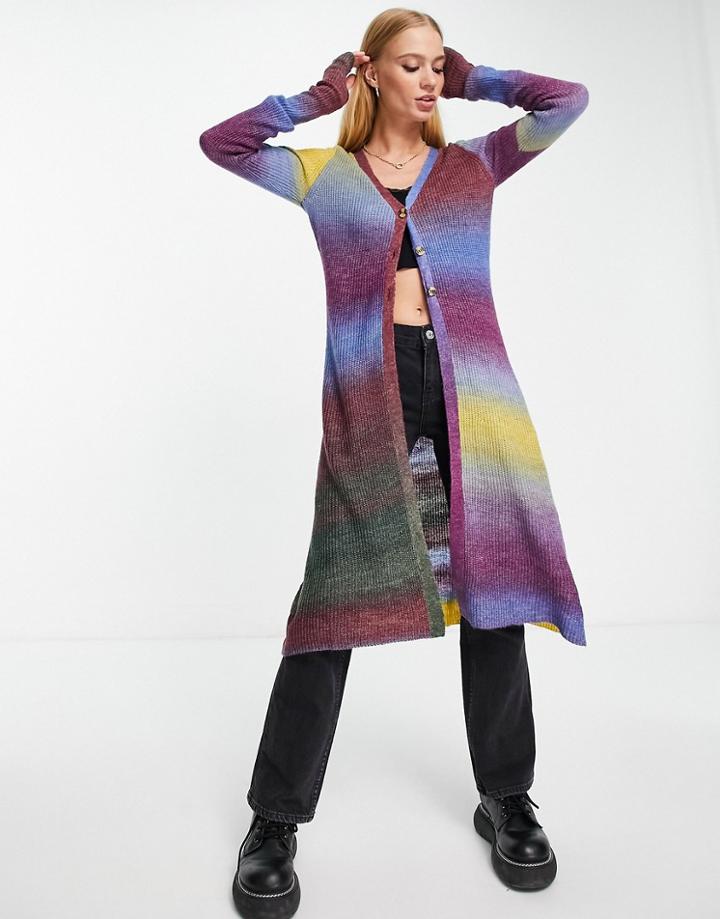 Emory Park Midi Cardigan In Grunge Rainbow Stripe-purple