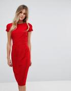 Closet London Structured Plisse Pencil Dress - Red