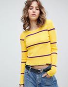 E.l.k Sweater With Crinkle Hem In Fine Stripe - Yellow