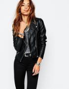 Noisy May Leather Look Biker Jacket - Black
