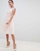 Chi Chi London Cap Sleeve Lace 2 In 1 Midi Dress With Tulle Skirt - Pink