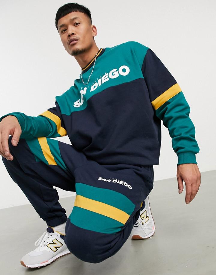 Asos Design Oversized Sweatpants Set In Navy With San Diego Leg Print