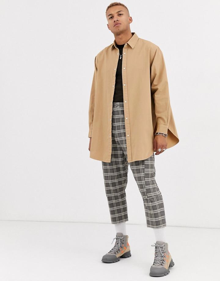 Asos Design Super Oversized Shirt In Camel In Longline-brown