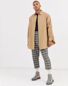 Asos Design Super Oversized Shirt In Camel In Longline-brown