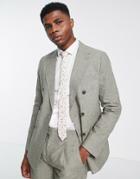 Gianni Feraud Wedding Slim Fit Double Breasted Linen Suit Jacket-green