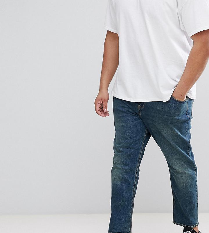 Asos Plus Tapered Jeans In Vintage Dark Wash - Blue