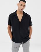 Asos Design Oversized Deep Revere Shirt - Black