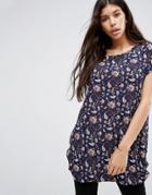 Qed London Floral Blouse - Navy