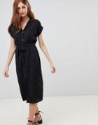 New Look Plain Collared Midi Shirt Dress - Black