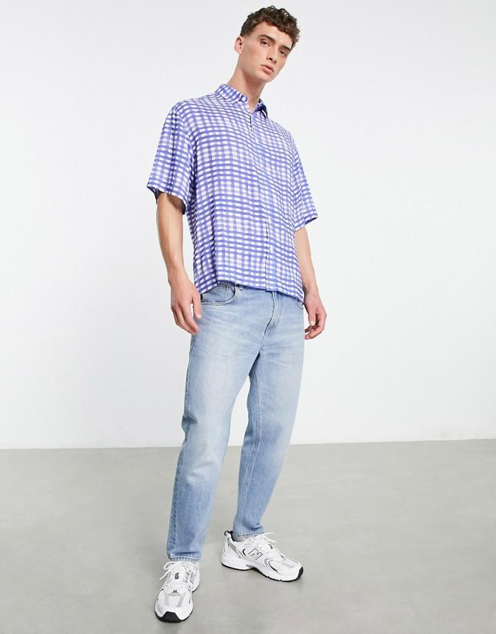 Asos Design Boxy Oversized Shirt In Blue Painted Check