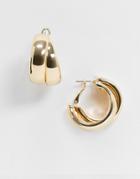 Asos Design Hoop Earrings In Thick Cross Design Gold Tone