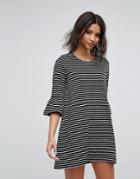 Vero Moda Stripe Shift Dress With Fluted Sleeve - Black