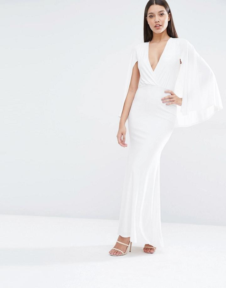 Club L Extreme Plunge Cape Overlay Maxi Dress - Cream