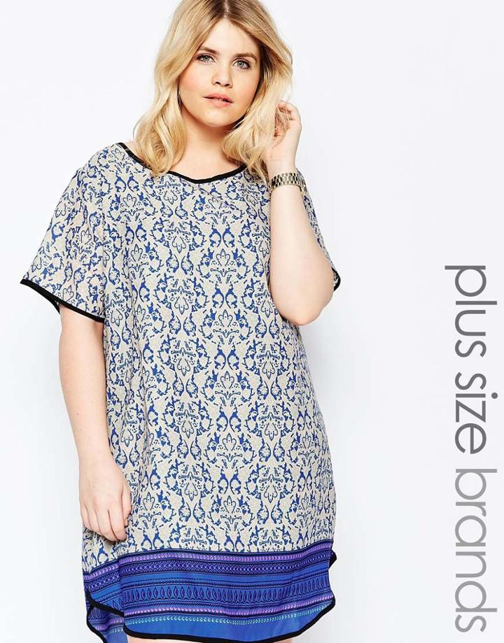 Yumi Plus Shift Dress In Wallpaper Print - Multi