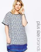 Yumi Plus Shift Dress In Wallpaper Print - Multi
