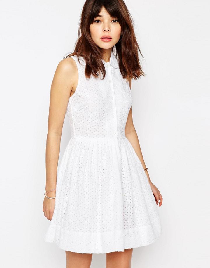 Asos Mini Broderie Shirt Dress - White