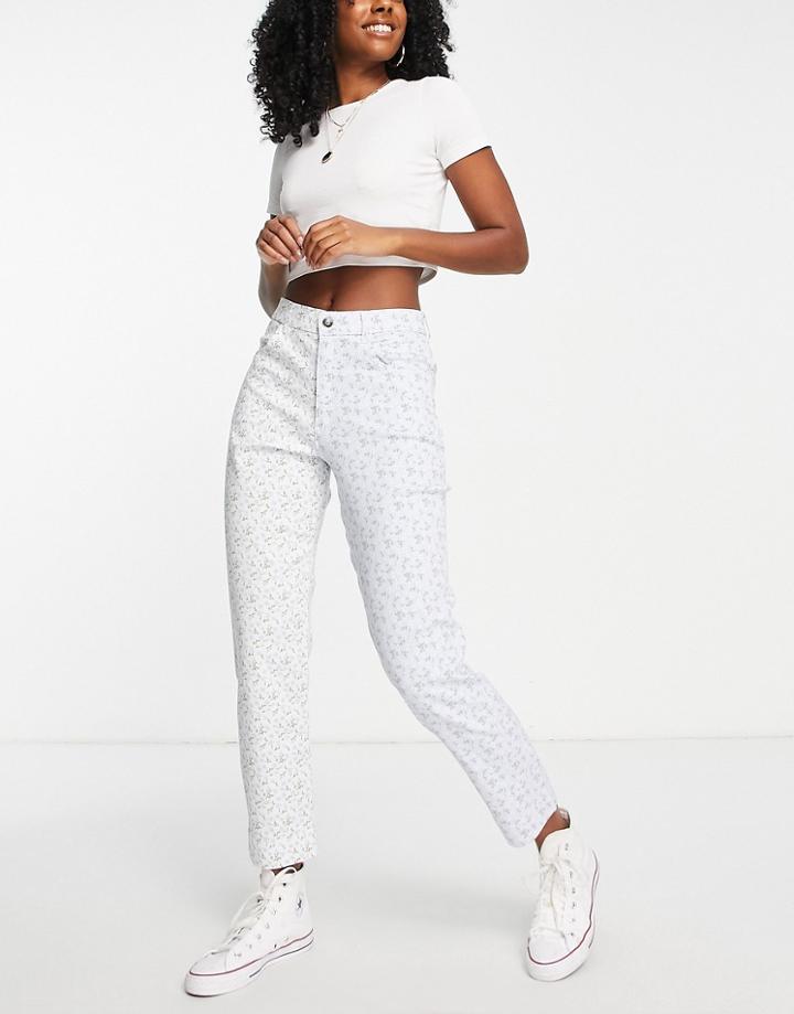 Hollister Spliced Mom Pants In Blue Floral-multi