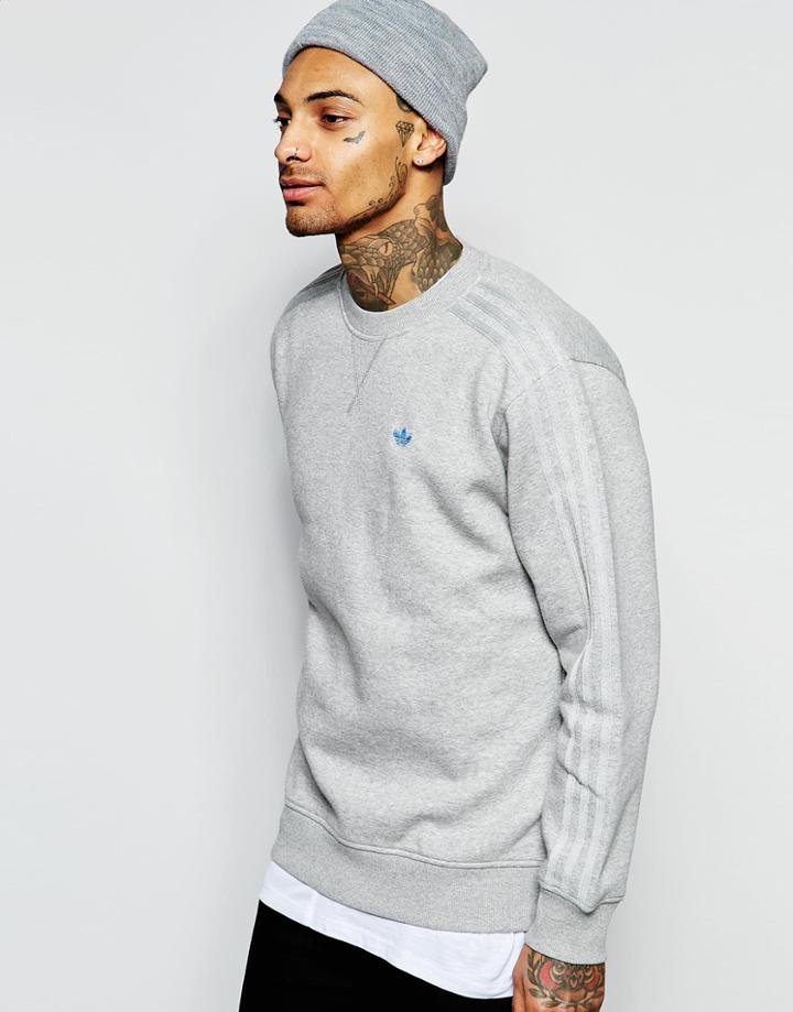 Adidas Originals Sweatshirt With Classic Trefoil Aj7704 - Gray