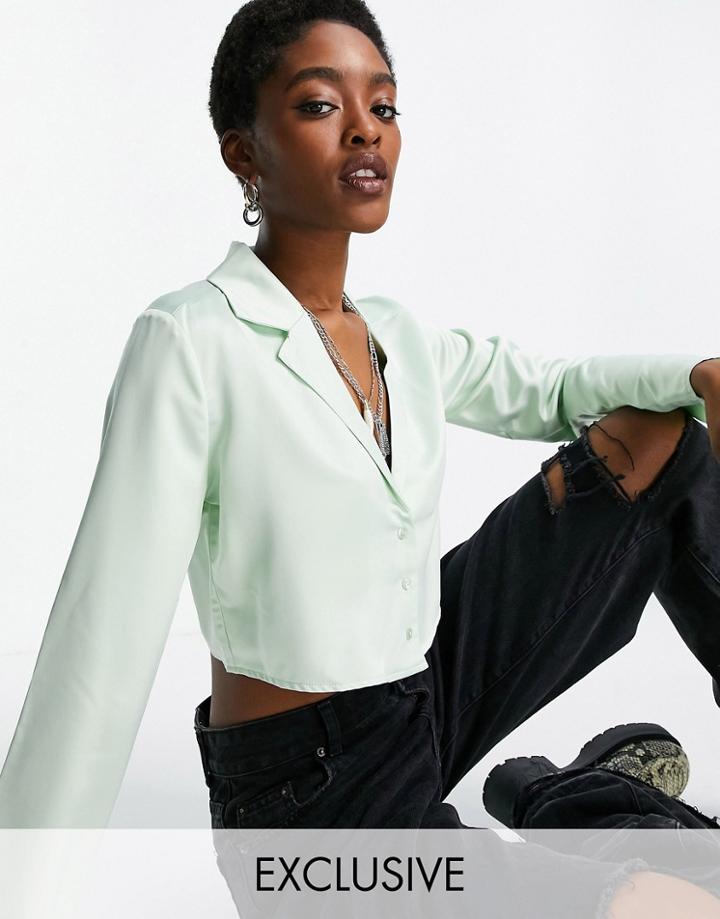 Reclaimed Vintage Inspired Satin Shirt In Green - Part Of A Set