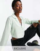 Reclaimed Vintage Inspired Satin Shirt In Green - Part Of A Set