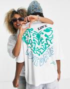 Asos Daysocial Unisex Oversized T-shirt With Back Graphic Print In White
