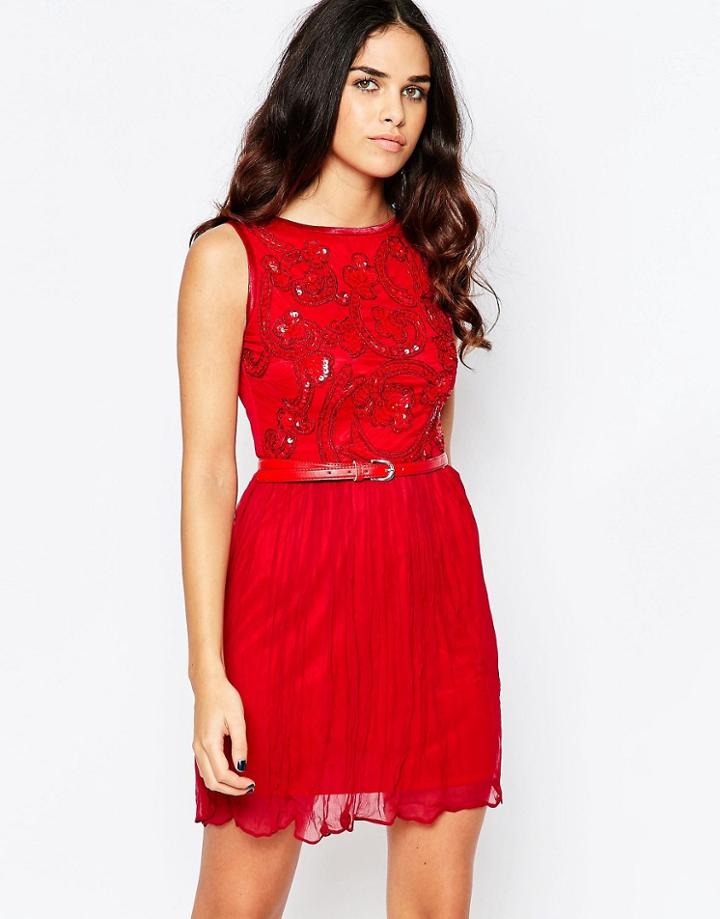 A Star Is Born Embellished Skater Dress - Red