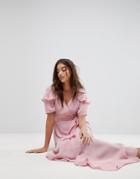Asos Short Sleeve Ruffle Wrap Maxi Dress-pink