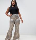 Club L Plus Sequin Snake Print Flare Pants In Multi - Multi