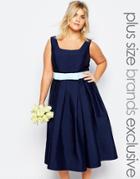 Chi Chi London Plus Round Neck Midi Prom Dress - Navy