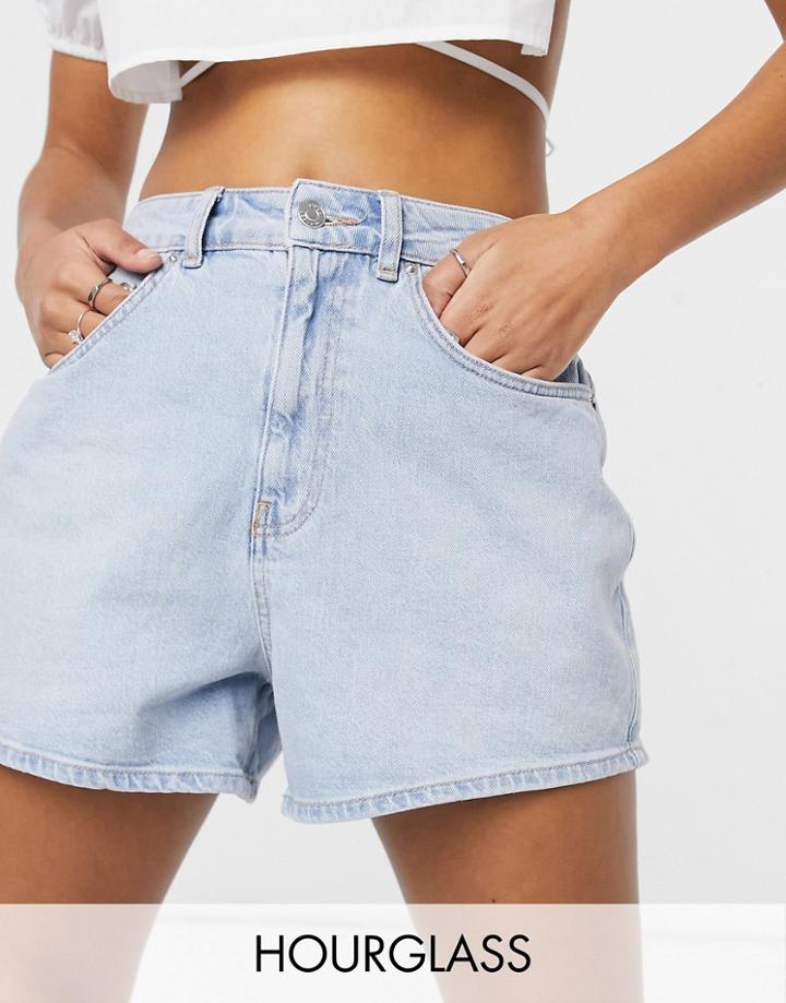 Asos Design Hourglass Denim High Rise 80s Mom Shorts In Light Wash-blues