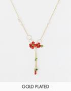 Les Nereides Floral Drop Necklace - Red