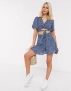 Moon River Belted Polka Dot Short In Blue-blues