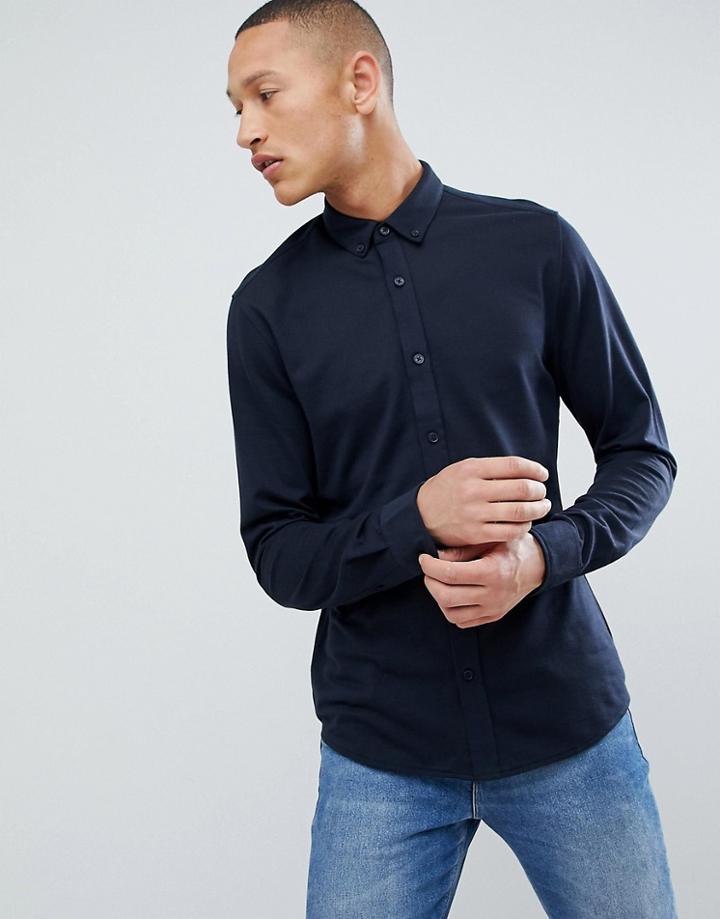 Only & Sons Slim Fit Pique Shirt - Navy