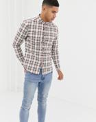 Asos Design Skinny Fit Check Shirt In Ecru - Beige