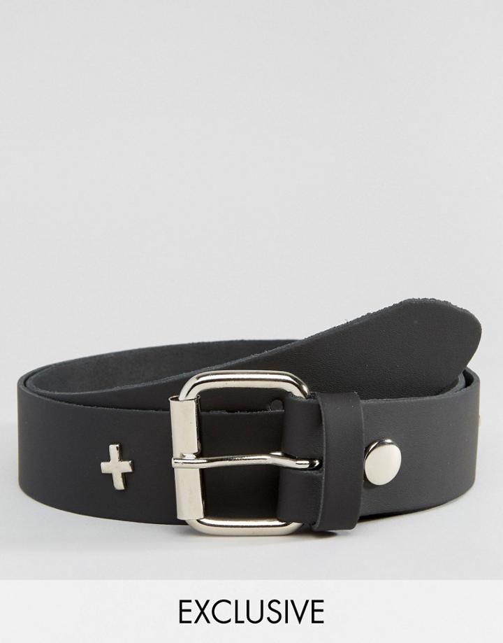 Reclaimed Vintage Inspired Leather Belt In Black With Cross Studs - Black