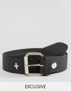 Reclaimed Vintage Inspired Leather Belt In Black With Cross Studs - Black