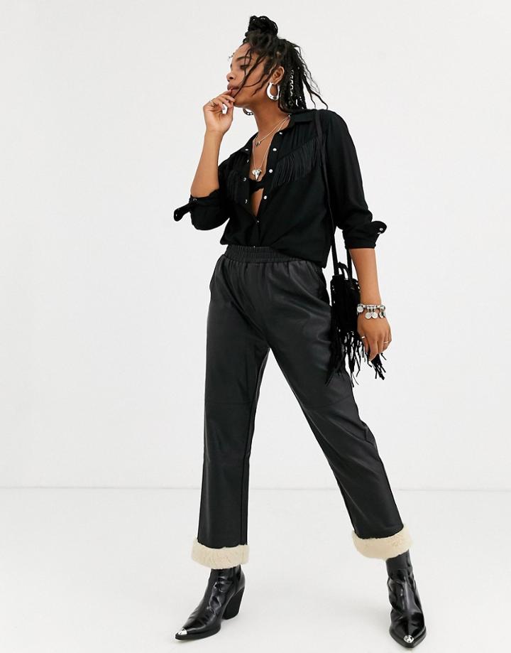 Emory Park Faux Leather Sweatpants With Shearling Cuffs